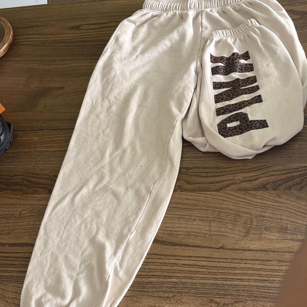 PINK Victoria's Secret Kids Beige Joggers with Leopard Print